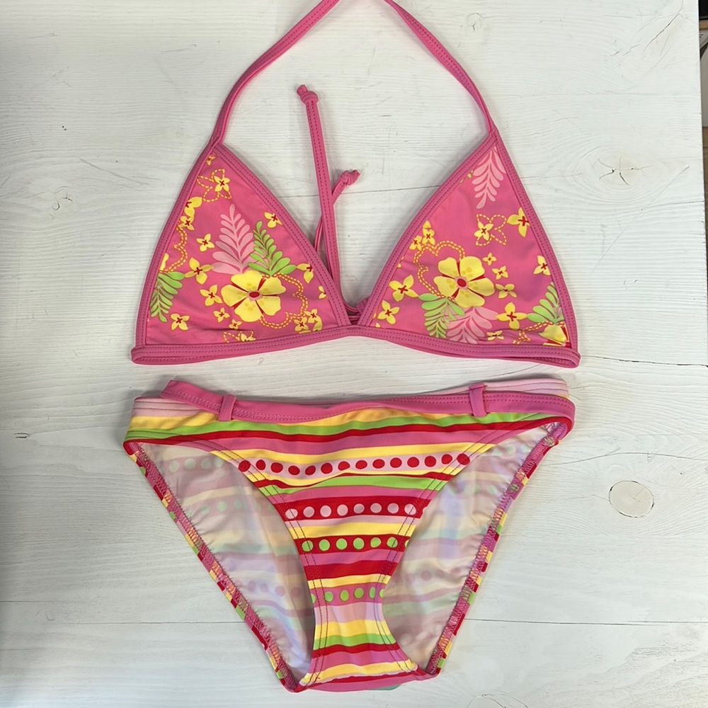 NWT Hibiscus/Dot Triangle Bikini Kids